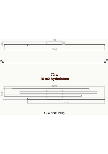 Tavan Led Avize Inline 100x4cm Plafonyer Siyah - Sarı