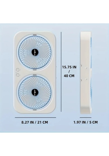Willowhaven Mavi Çift Başlı Şarj Edilebilir Portatif Masa Vantilatörü 3 Hız Usb Pil