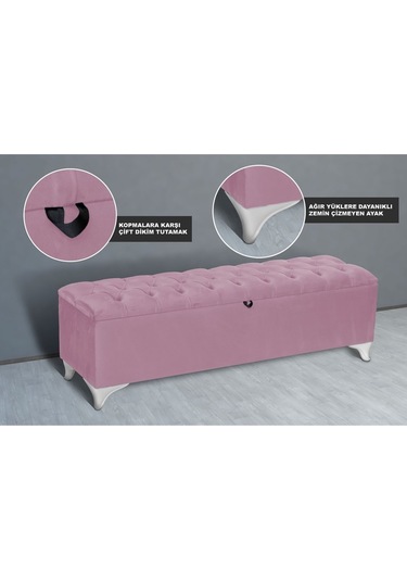 Vetra Chester Model Pembe Sandıklı Puf  Kapitoneli Model 140cm Sandıklı Bank