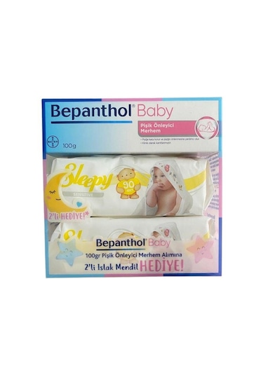 Bepanthol Baby Pişik Önleyici Merhem 100 Gr- Sleepy Sensitive Islak Havlu 90'lı 2 Adet Hediye