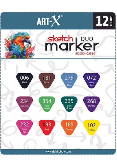 Art-x Sketch Marker Çift Taraflı Kalem Seti 12 Renk Tek Ebat Bed