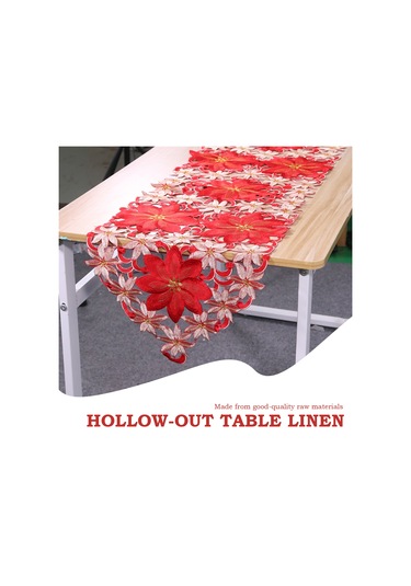 Xiaaokeji Noel İşlemeli Masa Örtüsü, Restoran Partisi İçin, 15x70 İnç Kırmızı