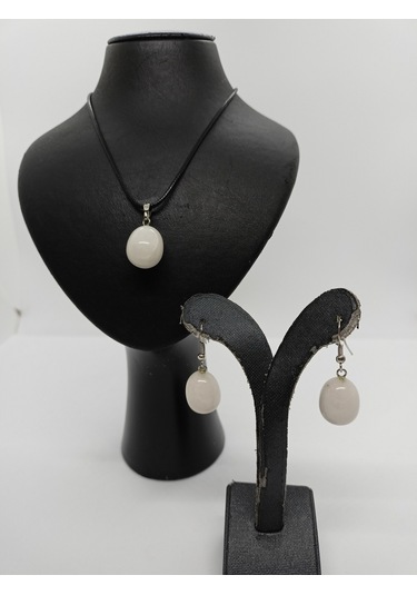 Balık Hediyelik Beyaz Oniks Doğaltaş Kolye ve Seti 10