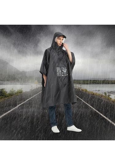 Tomshoo Çok Fonksiyonlu Hafif Su Geçirmez Kapşonlu Yağmur Panço Siyah