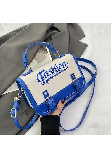 Jzcat Kadın Trendy Çok Yönlü Moda Kontrast Renk Messenger Çanta - Mavi