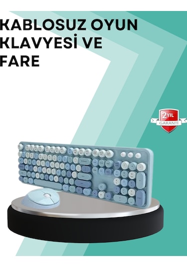 Kablosuz Klavye Ve Mouse Seti Sessiz Tuş Retro Tasarım