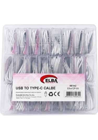 Elba Cp-05 P-but6 Şeffaf Kutulu Usb To Type-c 6 Amper 24lü Beyaz Şarj Kablosu