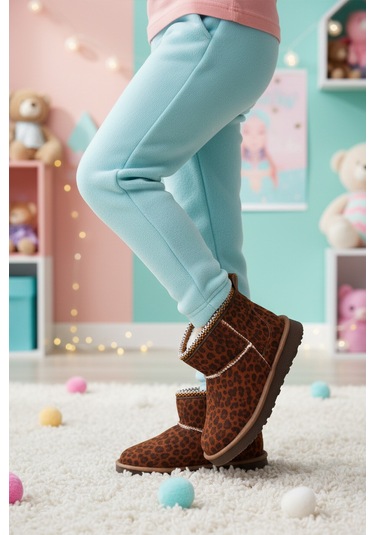 Cool Leopar Süet İçi Kürklü Soğuğa Dirençli Kız Çocuk Bot Ugy F Kahverengi