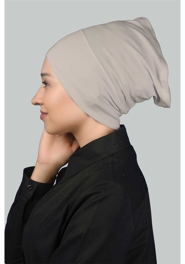 Altobeh Hazır Pratik Geçmeli Uzun Boru Tesettür Bonesi - Koyu Krem