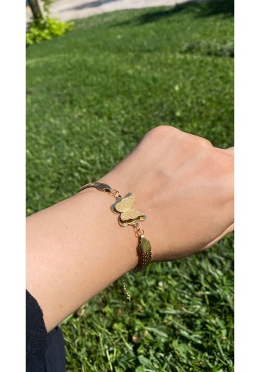 Altın /gold Renk Kelebek Figürlü 316l Çelik Bileklik Altın