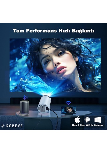 Robeve Mini Projeksiyon Taşınabilir Projeksiyon Cihazı Hd
