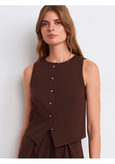 Dilvin 50528 Pens Detaylı Yelek-kahve Kahve