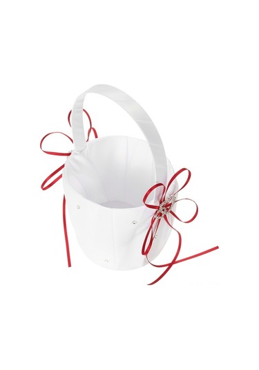 Novahub Şık Düğün Seti: Beyaz Kurdeleli Çiçek Sepeti, Yüzük Yastığı, 15x15x5, 22.5x13x12, Renk: Beyaz/mavi/mor/kırmızı Diğer