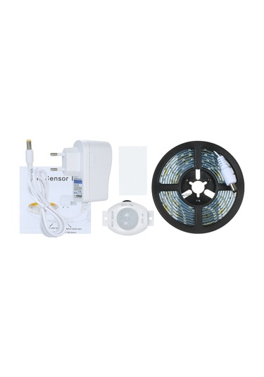 Maiyame Hareket Sensörlü Su Geçirmez Led Şerit Işık, Mutfak Dolabı Ve Yatak Odası Aydınlatma Seti, 1m Şerit + Sensör + 2a Adaptör Beyaz