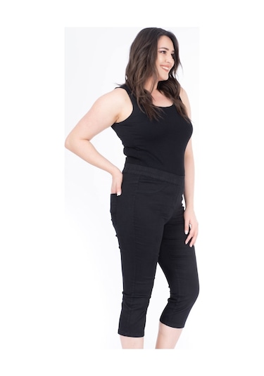 Myline Beli Lastikli Kapri Pantolon - Siyah