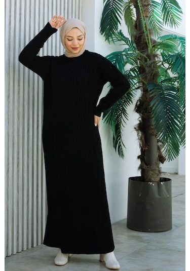 Brc2440siyah-bisiklet Yaka Örme Triko Elbise Siyah