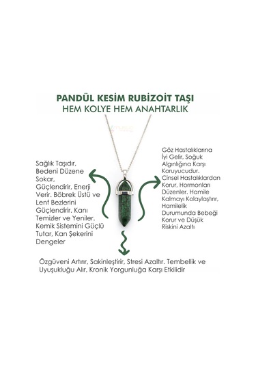 Mystic Energy Doğaltaş Rubizoit(Anyolit) Hem Kolye Hem  Anahtarlık Mavi