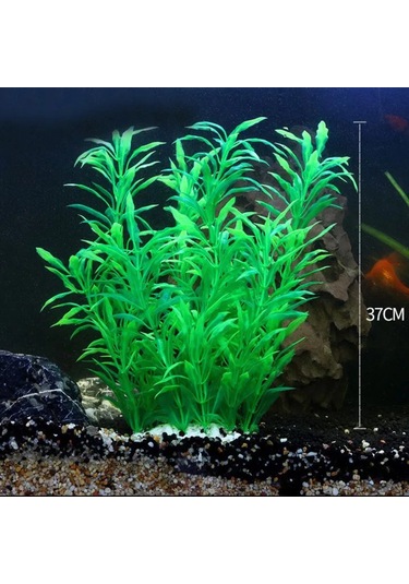 Yunboo Akvaryum Dekorasyonu Yumuşak Plastik Deniz Bitkisi - Renk Kaybı Olmayan Suyu Kirlenmez - 37cm Yeşil Su Bitkisi
