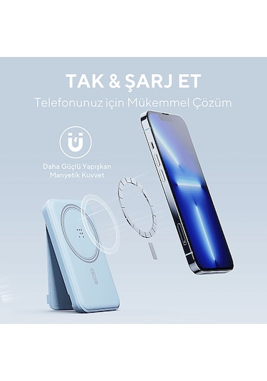 Voltme Magpak 5000mah Magsafe Kablosuz 22.5w Taşınabilir Şarj Cihazı Mavi Mavi