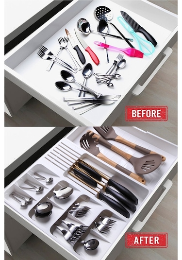 Nandy Home Maxi Ayarlanabilir Kayar Kızaklı Çekmece Içi Bıçaklık & Kaşıklık Beyaz