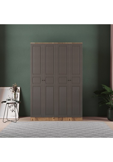 Nil 4 Kapaklı Eko Bazalı Gardırop - Mdf Kapak Antrasit