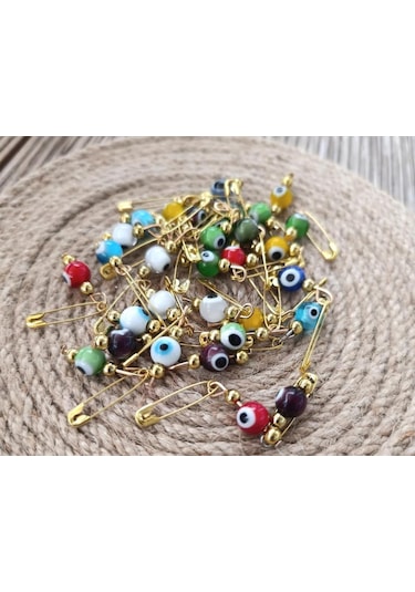 10 Adet 1 Cm Maşallahlık İğneli Cam Karışık Renkli Nazar Boncuğu