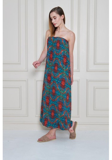 Kadın Straplez Astarlı Şifon Midi Yazlık Elbise 3753374 Lacivert