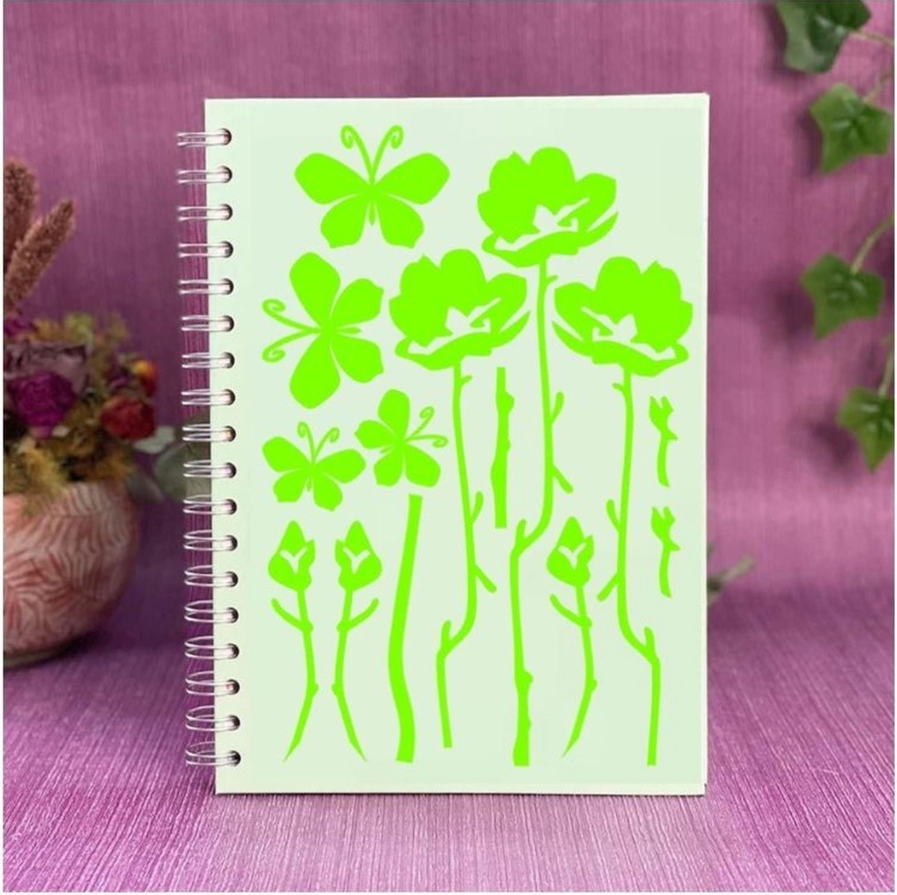 2 Adet Defter Sticker,laptop Sticker Yeşil Çiçekli Pvc 48x33x0,5cm