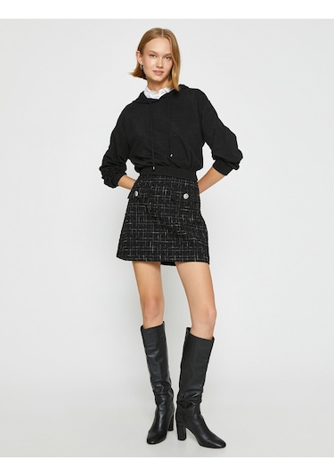 Koton Pırıltılı Crop Kapüşonlu Sweatshirt Siyah 3wak10055ek 3WAK10055EK999 Siyah