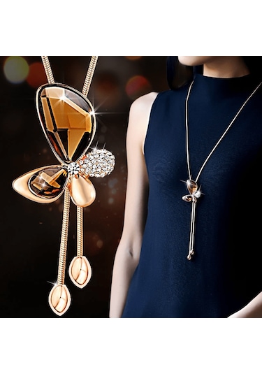 Tcherchi Sarı Kelebek Şekli Parlak Kolye Altın