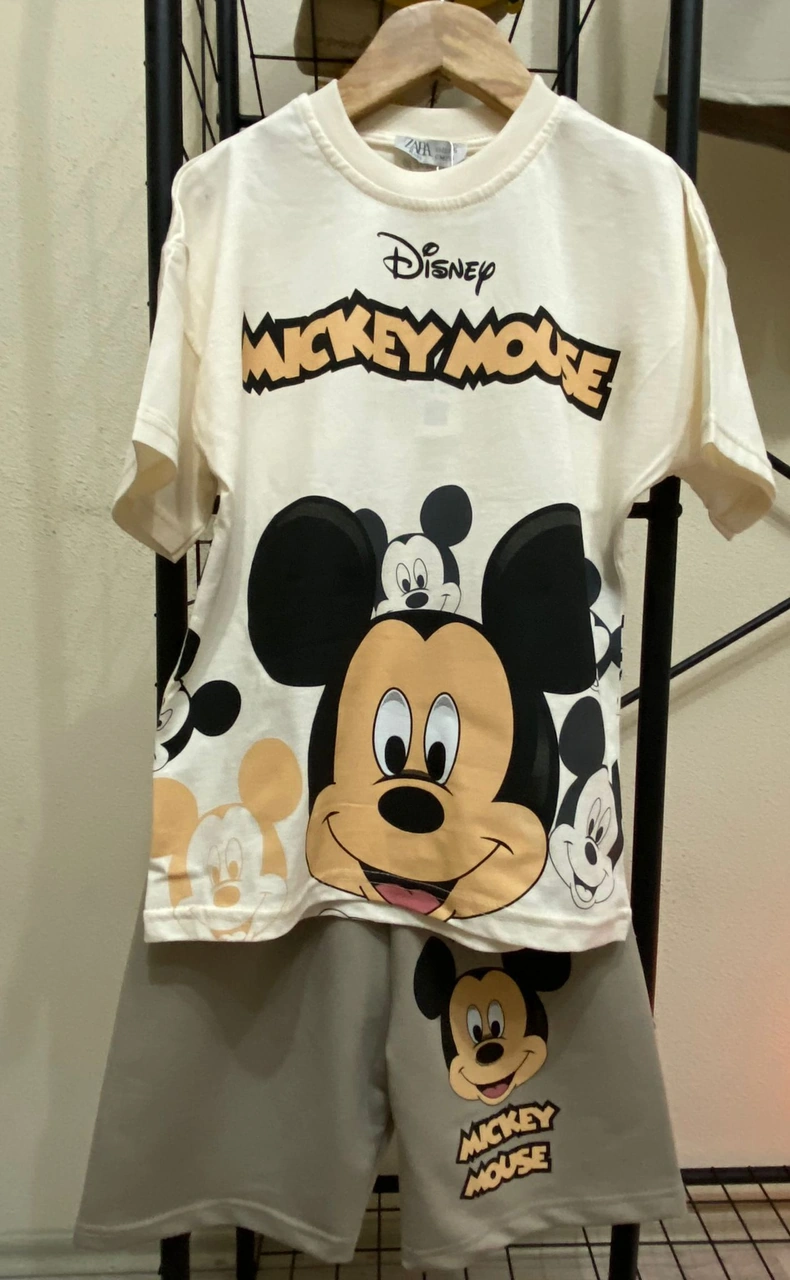 Cg Kids Mickey Mouse Mükemmel Baskı Kaliteli Erkek Çocuk Alt Üst Gri - Krem