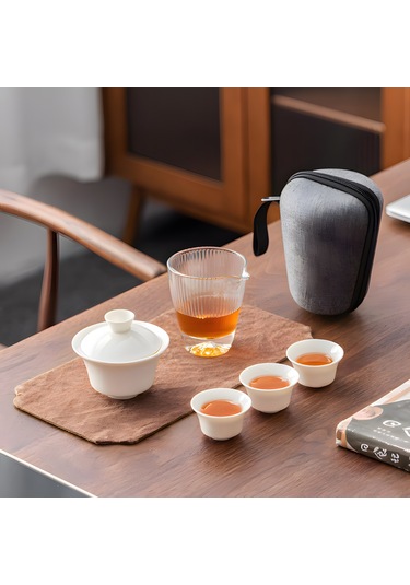 Yuntech01 Taşınabilir Su Yumuşak Misket Porselen Gaiwan Çay Seti - Zirve Kalite, Saf Ve Parlak, Konforlu Çay Keyfi İçin Tasarlanmıştır Beyaz