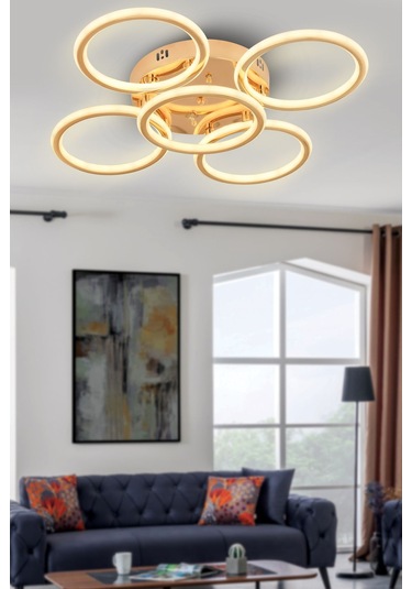 Eksen Gold 4+1 Kumandalı Ve Dimerli Beyaz, Sarı, Gün Işığı Ledli Plafonyer Avize Sb-ld-507 Gold