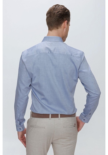 Gk 674 Slim Fit Koyu Mavi Klasik Gömlek Mavi