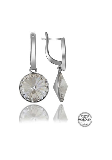 Swarovski Crystal Taşlı Gümüş Beyaz Sallantılı Kadın Küpe