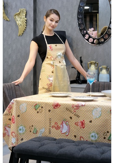 Damla Sıvı Geçirmez Masa Örtüsü Ve Mutfak Önlüğü Seti Runner Masa Örtüsü Modelleri Coffee