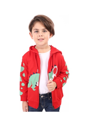 Toontoy Erkek Çocuk Baskılı Hırka Kırmızı