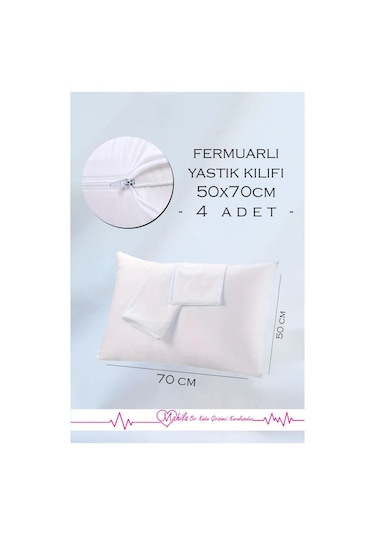 4 Adet Fermuarlı %100 Pamuklu Beyaz Yastık Kılıfı, Yastık Astarı, Yastık Şiltesi, Yastık İçi Beyaz
