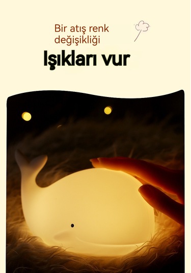 Eternal Luck Led Renkli Gece Lambası Usb Şarjı-balina Silikon Lamba-beyaz Beyaz
