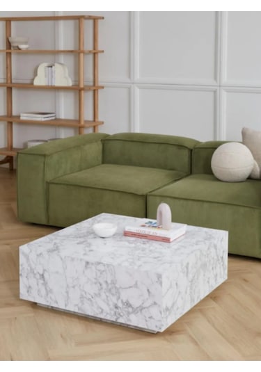 Most Lignum Mermer Görünümlü %100 Mdf Orta Sehpa 80x80 Cm Beyaz