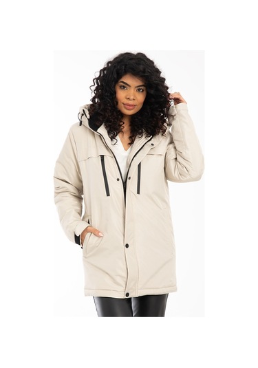 Kadın Taş Içi Polarlı Su Ve Rüzgar Geçirmez Kapüşonlu Kışlık Mont Taş