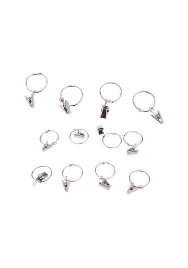 1/2/3/5 12 Adet Perde Halkası Kancası Klipsli Gözlü Taşınabilir Gümüş 30mm 2'li Set Diğer