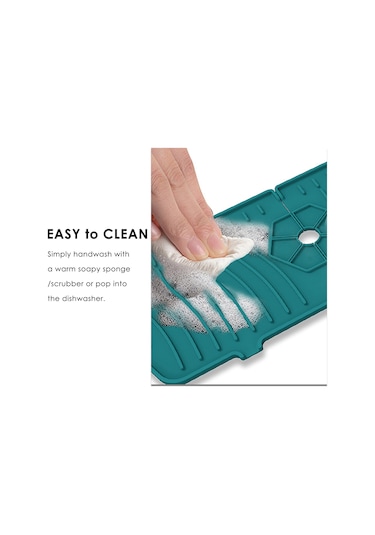 Yaleker Silikon Lavabo Damla Tutucu Mat - Suyu Topla Ve Lavaboya Akıt, Mutfak/banyo Tezgahını Kuru Tut, 37x14cm Yeşil