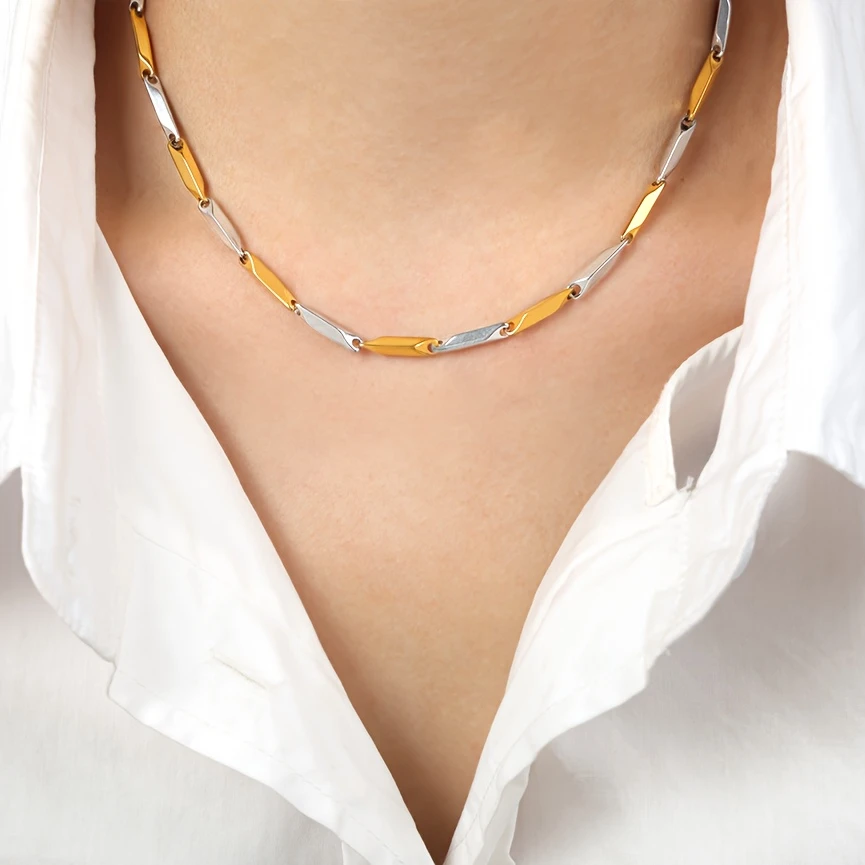 Çelik Kolye Titanyum Melon Düz Model 2 Mm 55 Cm Gümüş Altın Sarısı Altın - Gümüş