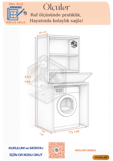 Tamamı Mdf 5 Kapaklı Çamaşır Makinesi Dolabı Banyo Dolabı