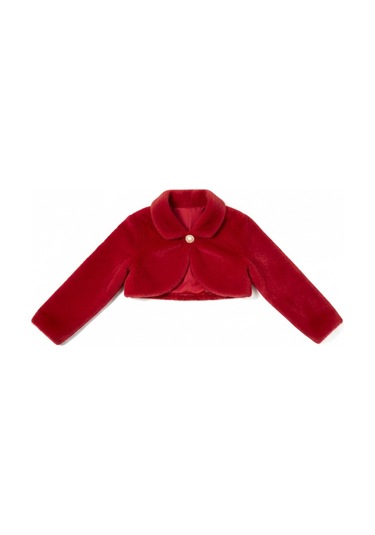 Pelüş Uzun Kol Kız Çocuk Bolerosu M00681 Kırmızı