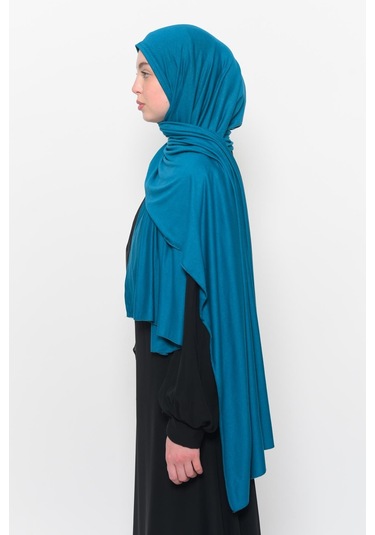 Hazır Pratik Geçmeli Lüks Düz Penye Şal Çapraz Hizalı Açık Petrol