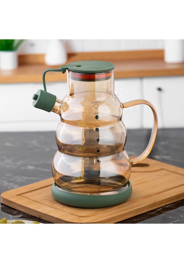 Porsima 3617 Kapaklı Borosilikat Cam 2li Yağlık Sirkelik Seti Yağdanlık Takımı 1000ml Yeşil Yeşil