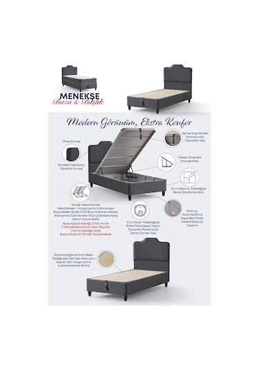 Menekşe Tek Kişilik Sandıklı Baza Antibakteriyel Ortopedik Paket Yaylı Yatak 3 Lü Set 90 x 190