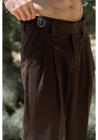 Enrico Kemer Detay Kahve Erkek Pantolon Kahve